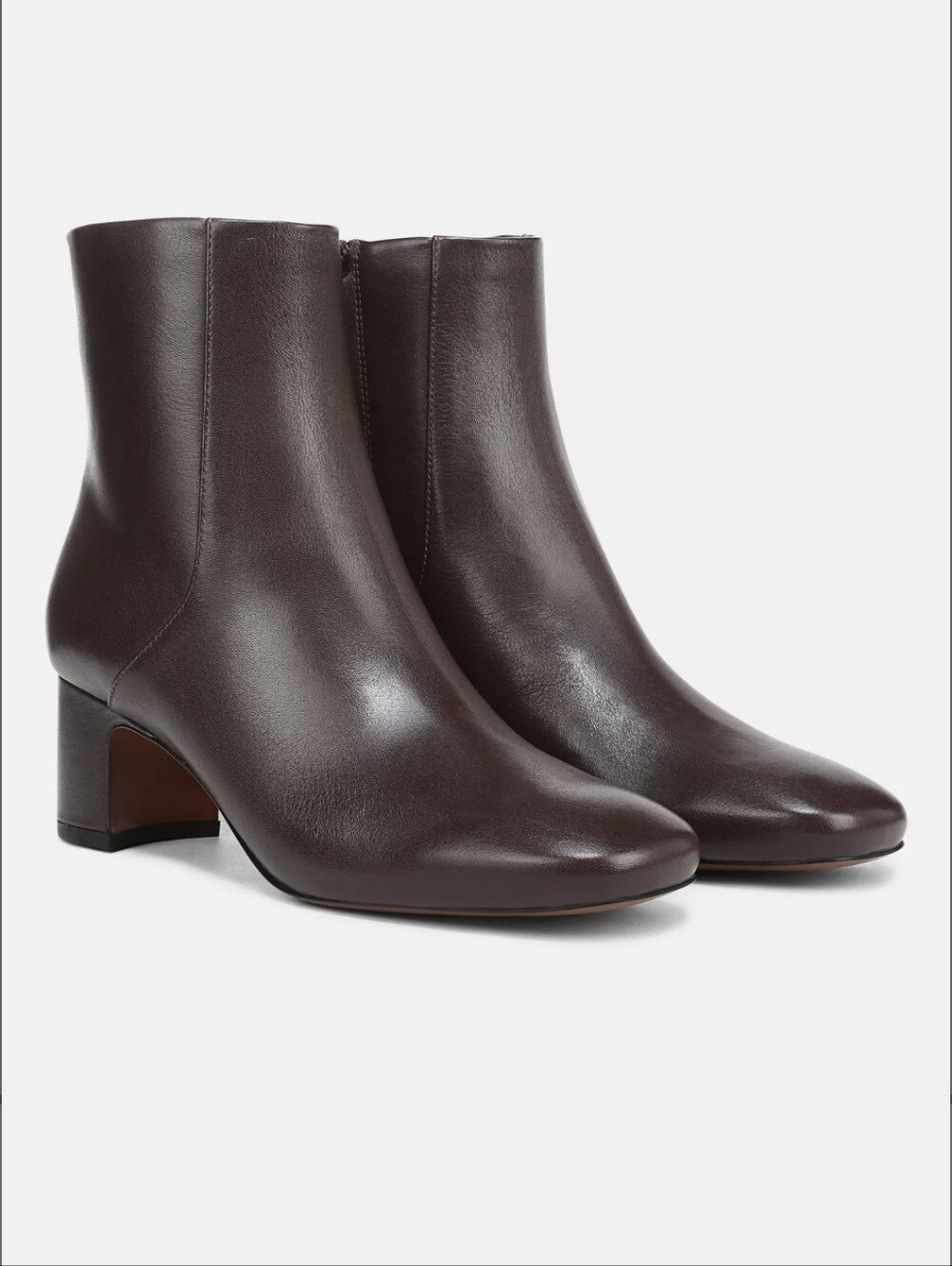 Vince Kellan Leather Ankle Boots with Block Heel In Dark Brown Size 8